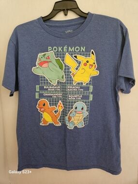 Pokemon Blue Kids Tee with Pikachu, Bulbasaur, Charmander & Squirtle